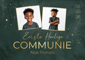 Communie uitnodiging jongen stijlvol groen goud sterren foto