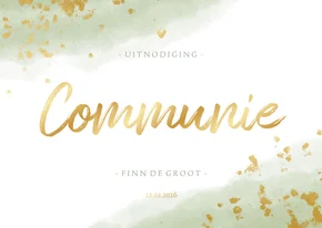 Communiekaart jongen met waterverf en gouden spetters