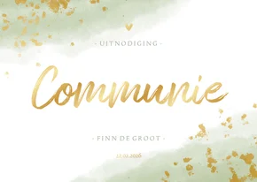 Communiekaart jongen met waterverf en gouden spetters