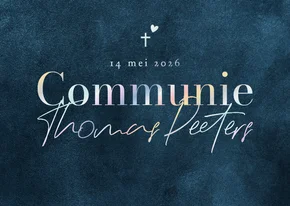 Communiekaartje blauw stijlvol kruisje holografisch folie