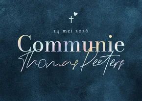 Communiekaartje blauw stijlvol kruisje holografisch folie