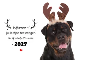 Dieren Kerstkaart - Rottweiler rendier