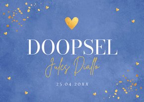 Doopkaart jongen blauw goudlook hartje