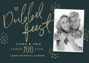 Dubbel feest uitnodiging samen 100 stijlvol goud foto