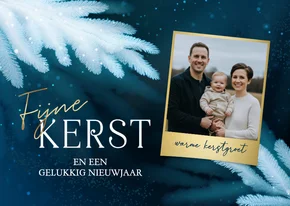 Familie foto kerstkaart blauw met takken