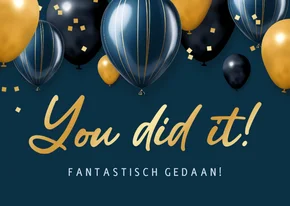 Feestelijke geslaagd kaart you did it ballonnen blauw goud