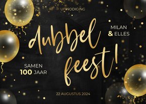 Feestelijke uitnodiging dubbel feest met gouden ballonnen