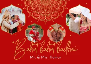 Felicitatie Hindoestaanse bruiloft rood hartjes mandala