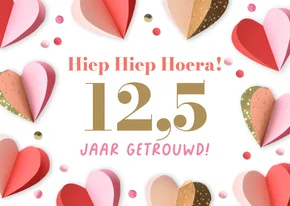Felicitatiekaart 12,5 jaar getrouwd hartjes confetti