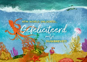 Felicitatiekaart duikbrevet een nieuwe wereld