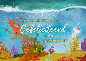 Felicitatiekaart duikbrevet een nieuwe wereld