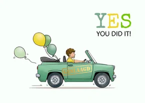 Felicitatiekaart geslaagd kleine auto groen