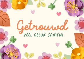 Felicitatiekaart getrouwd bloemen en herfstbladeren