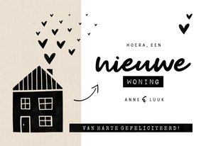 Felicitatiekaart nieuwe woning kraft huisje met hartjes