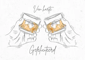 Felicitatiekaart proosten met whiskey