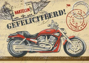 felicitatiekaart rode motor vintage