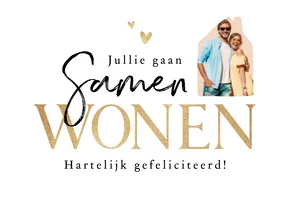Felicitatiekaart samenwonen huisje goud gefeliciteerd
