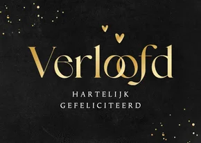 Felicitatiekaart verloofd goud stijlvol hartjes ringen