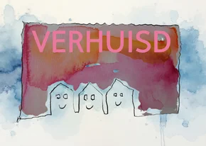 Felicitatiekaartje roze 3 met huisjes op een rij