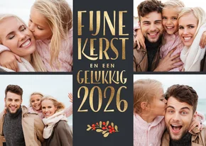 Foto kerstkaarten 2026 collage donker grijs goud 