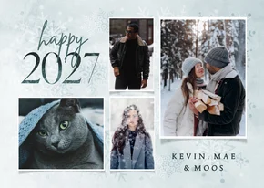 Fotocollage kerstkaart happy 2027 met sneeuwvlokken