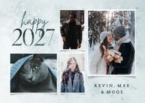 Fotocollage kerstkaart happy 2027 met sneeuwvlokken