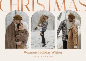 Fotocollage kerstkaart met bogen en grote typografie