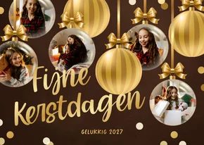 Fotocollage kerstkaart met gouden kerstballen en confetti
