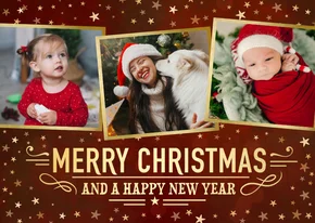 Fotocollage kerstkaart rood met goudlook sterren