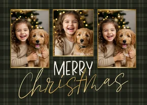 Fotocollage kerstkaart ruitjes groen merry christmas
