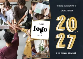 Fotocollage kerstkaart zakelijk donkerblauw met 2027