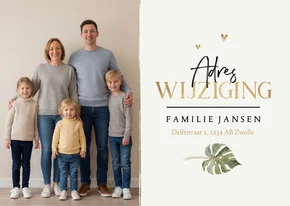 Fotokaart adreswijziging monstera blad goud nieuw huis