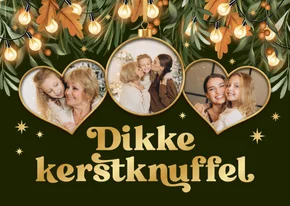 Fotokaart dikke kerstknuffel kerstlampjes kerstbal hartjes