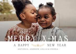 Fotokaart kerstmis met grote foto en Merry x-mas