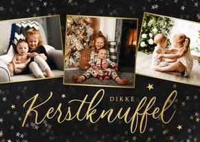 Fotokaart liefdevol dikke kerstknuffel sterretjes goud foto