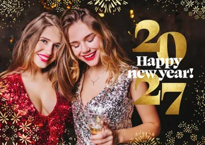 Fotokaart nieuwjaar gouden vuurwerk 2027 cijfers