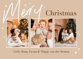 Fotokaart sterren beige foto's merry christmas
