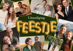 Fotokaart uitnodiging feestje gouden folieballonnen