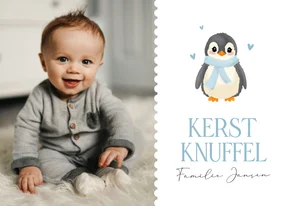 Fotokaartje kerst met schattige baby pinguïn hartje