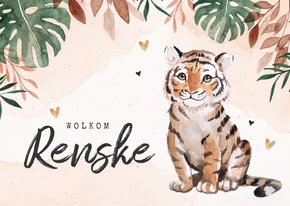 Fries geboortekaartje tijger jungle waterverf meisje
