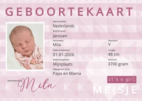 Geboorte identiteitskaart  meisje