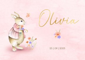 Geboorte meisje vintage konijntje met bloemen