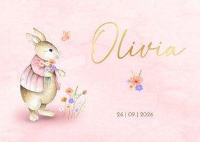 Geboorte meisje vintage konijntje met bloemen