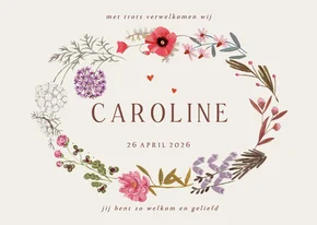 Geboortekaartje bloemen krans ovaal klassiek