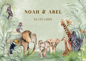 Geboortekaartje geboorte tweeling jungle 