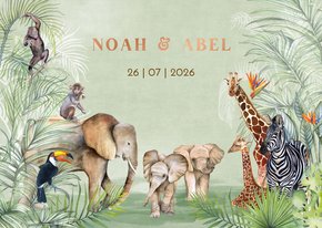 Geboortekaartje geboorte tweeling jungle 