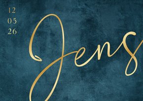 Geboortekaartje jongen petrol blauw stoer stijlvol goud