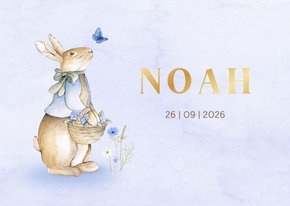 Geboortekaartje jongetje met vintage konijntje met bloemen