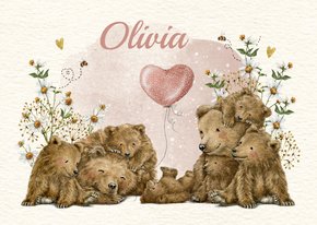 Geboortekaartje meisje groot gezin met beren familie