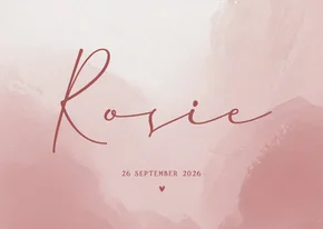 Geboortekaartje met roze waterverf en sierlijke naam